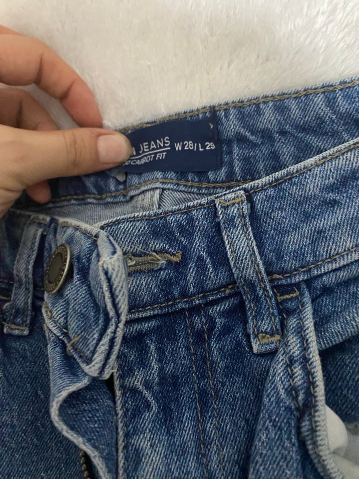 Düğmeli Gri Mavi Midi Kot Pantolon - Görsel 2