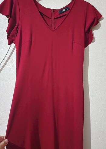 adl kırmızı V Yakalı Midi Elbise - Görsel 4