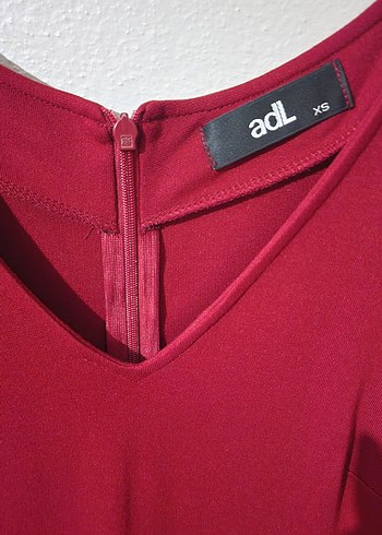 adl kırmızı V Yakalı Midi Elbise - Görsel 5