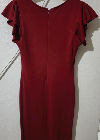 adl kırmızı V Yakalı Midi Elbise - Görsel 2