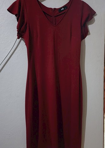 adl kırmızı V Yakalı Midi Elbise - Görsel 3