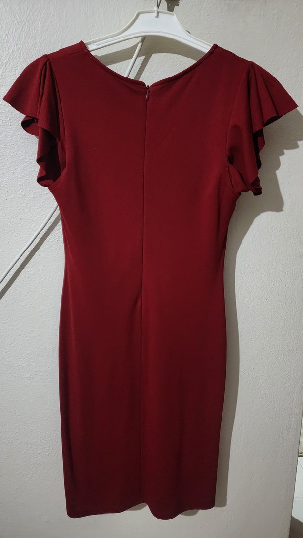 adl kırmızı V Yakalı Midi Elbise - Görsel 2