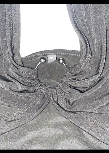 Siyah Drapeli V Yakalı Crop Top - Görsel 3