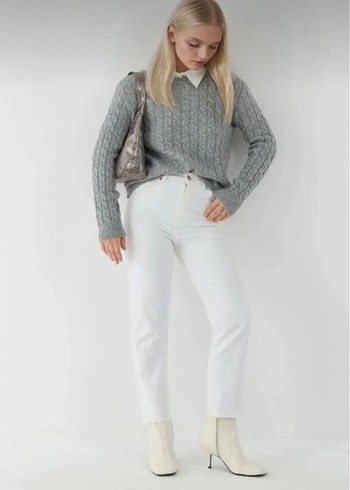 Gri Örgü Kadın Kazak - Görsel 2