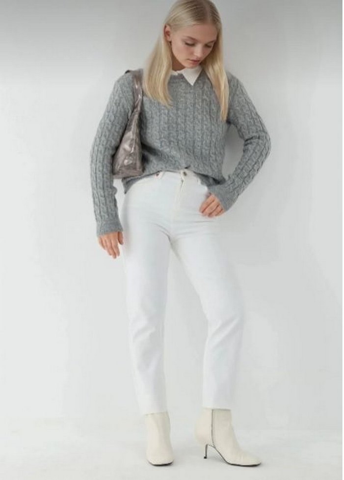 Gri Örgü Kadın Kazak - Görsel 2