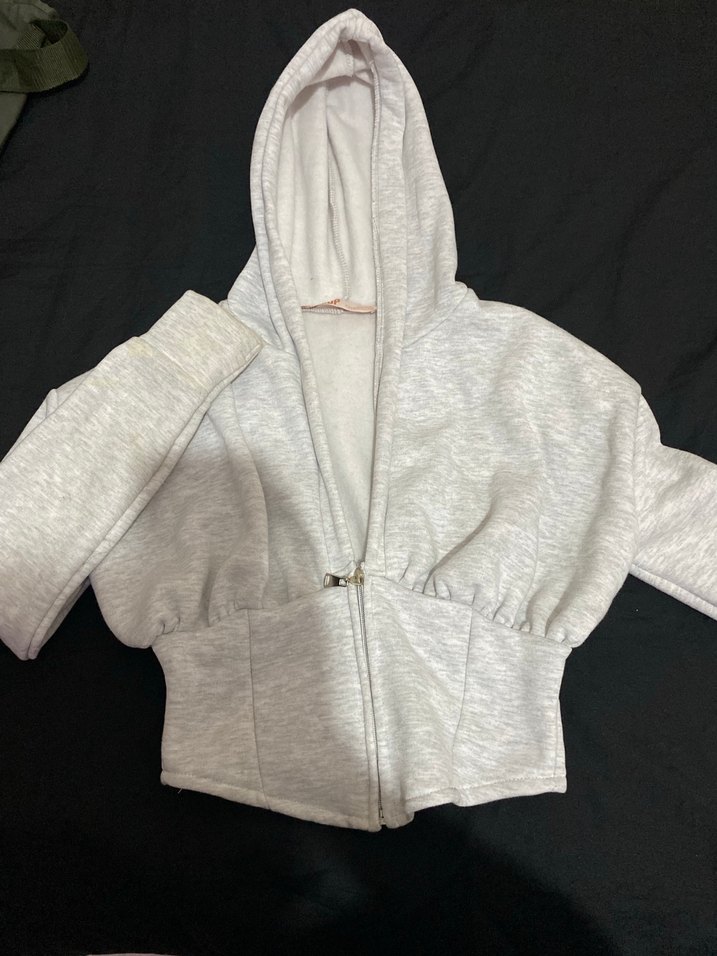 Gri Fermuarlı Kadın kısa hırka - Görsel 2