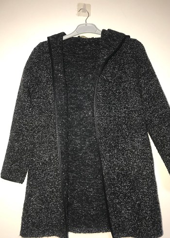 Gri Kadın Uzun Örgü Yün Hırka - Görsel 2