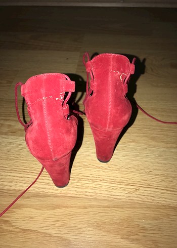 Kadın Kırmızı Süet Topuklu Bohem Ayakkabı - Görsel 2