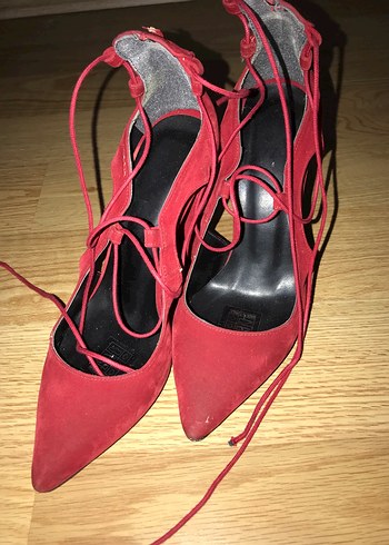 Kadın Kırmızı Süet Topuklu Bohem Ayakkabı - Görsel 3