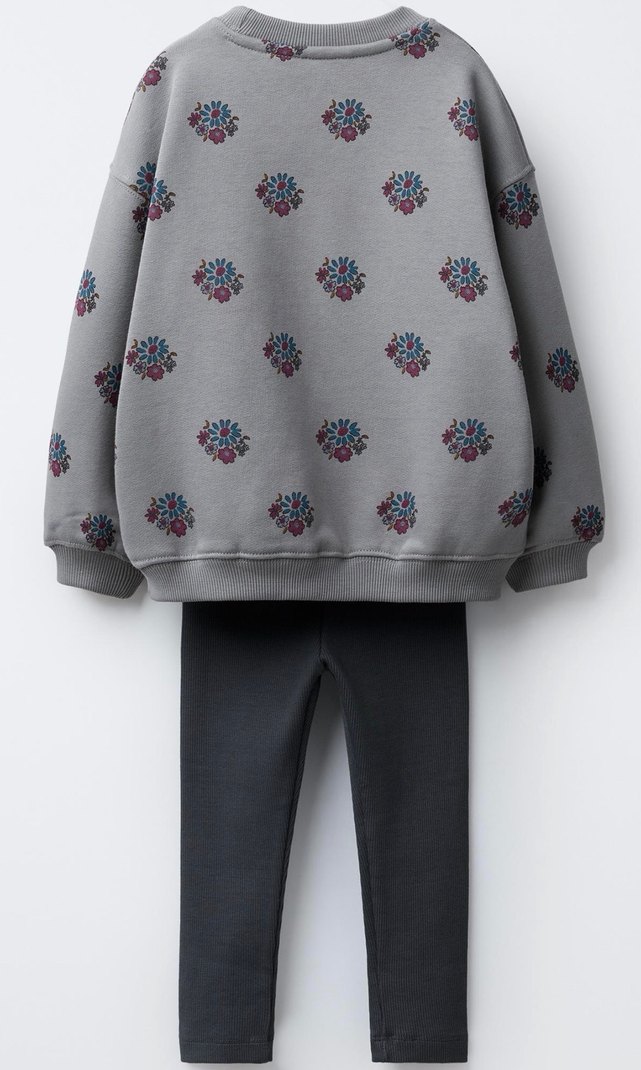 Gri Baskılı Örme Kız Çocuk Takım - Görsel 3