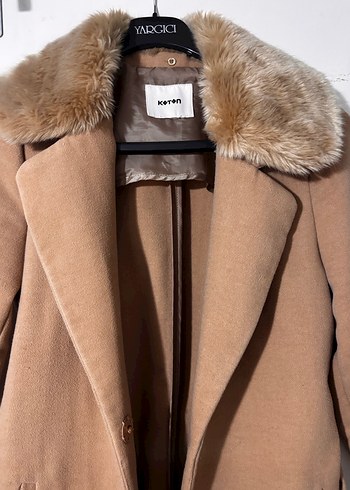 Kürk Yakalı Uzun Camel Kaban - Görsel 2