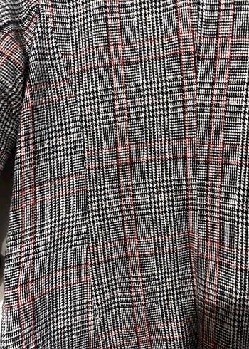 Ekose Desenli Gri Kadın Mini Blazer Ceket - Görsel 4