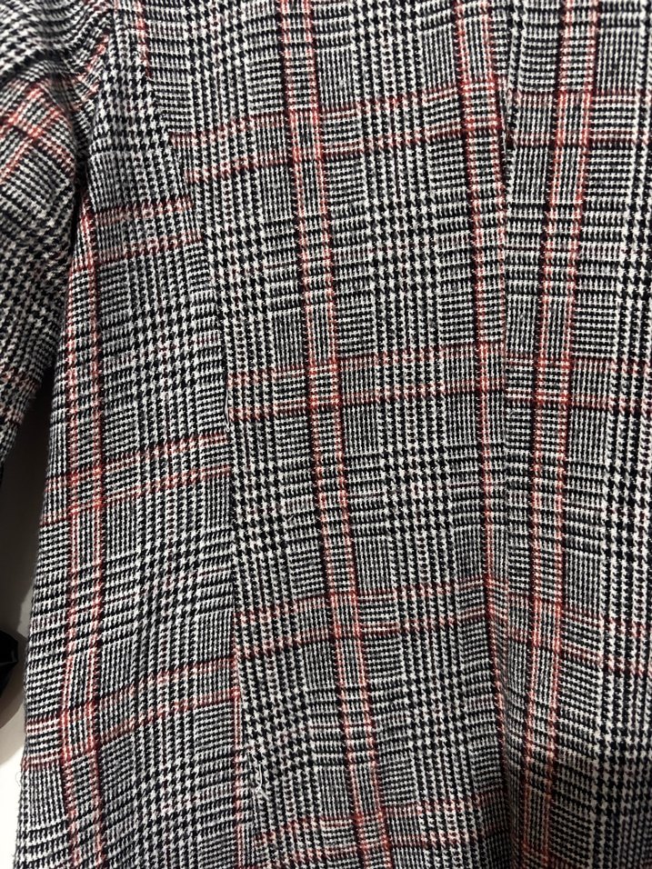 Ekose Desenli Gri Kadın Mini Blazer Ceket - Görsel 4