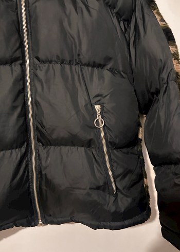 Kadın Siyah Kamuflaj Desenli Midi Kışlık Mont - Görsel 2