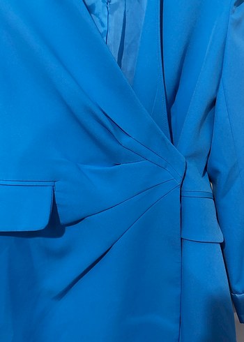 Mavi Düğmeli Midi Kadın Blazer Ceket Elbise - Görsel 2