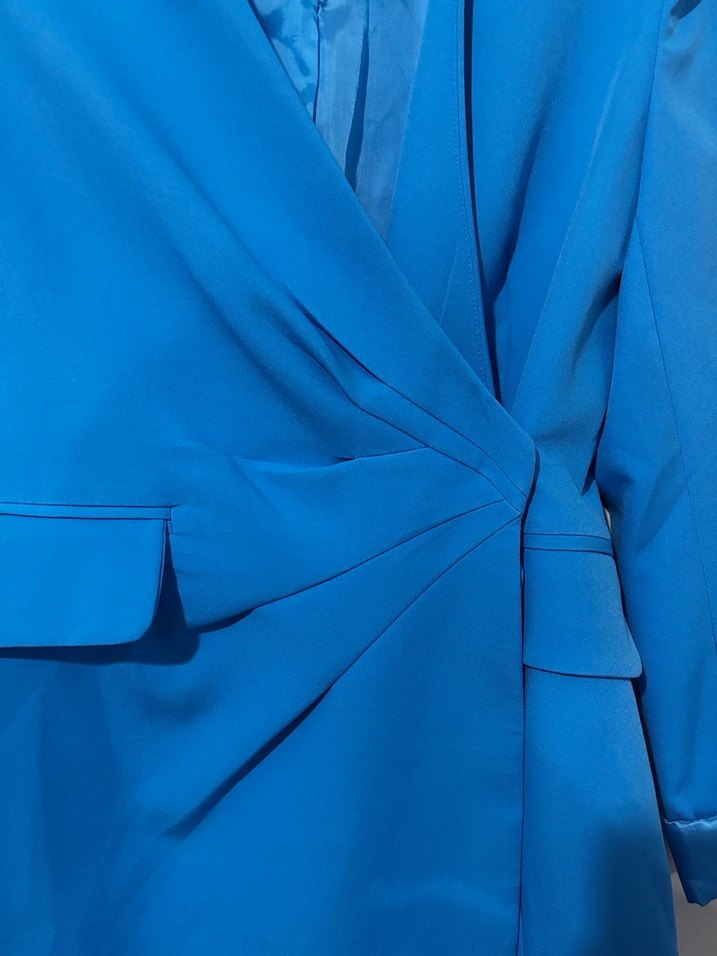 Mavi Düğmeli Midi Kadın Blazer Ceket Elbise - Görsel 2