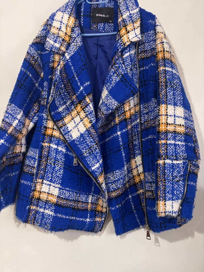 Renkli Ekoseli Düğmeli Midi Kadın Ceket - Görsel 3