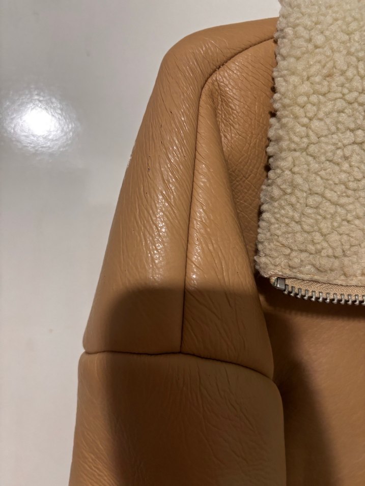 Bej Kısa Kürklü Deri Kadın Ceket - Görsel 3