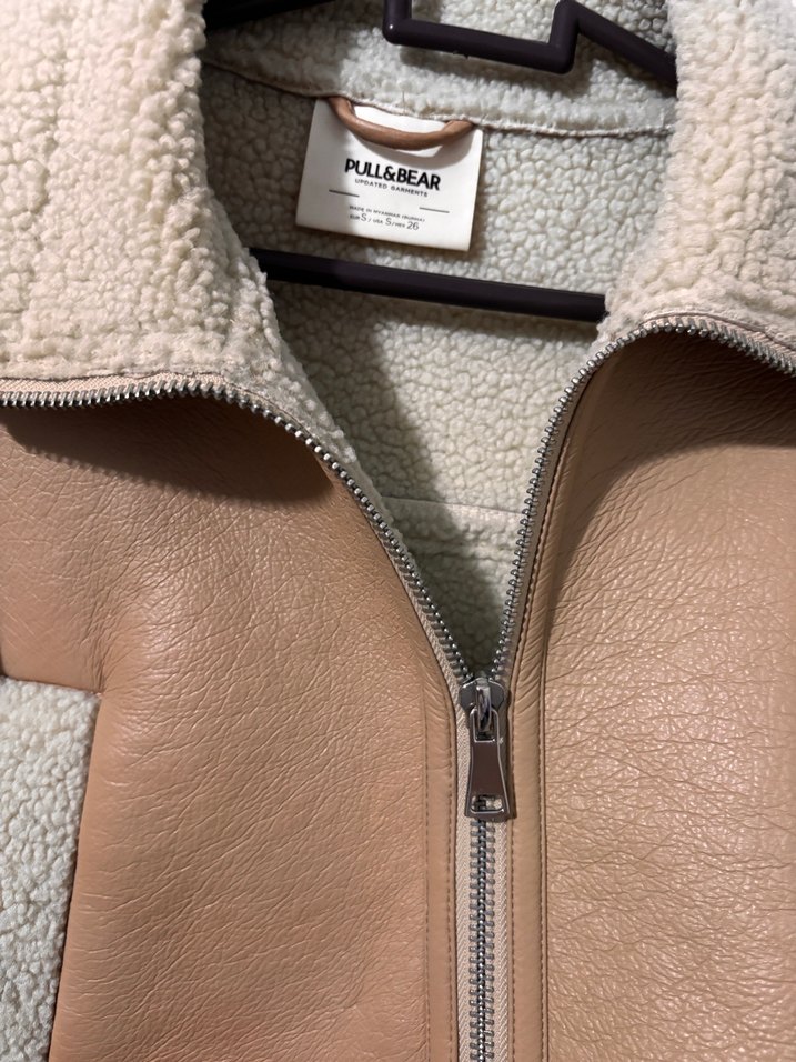 Bej Kısa Kürklü Deri Kadın Ceket - Görsel 2