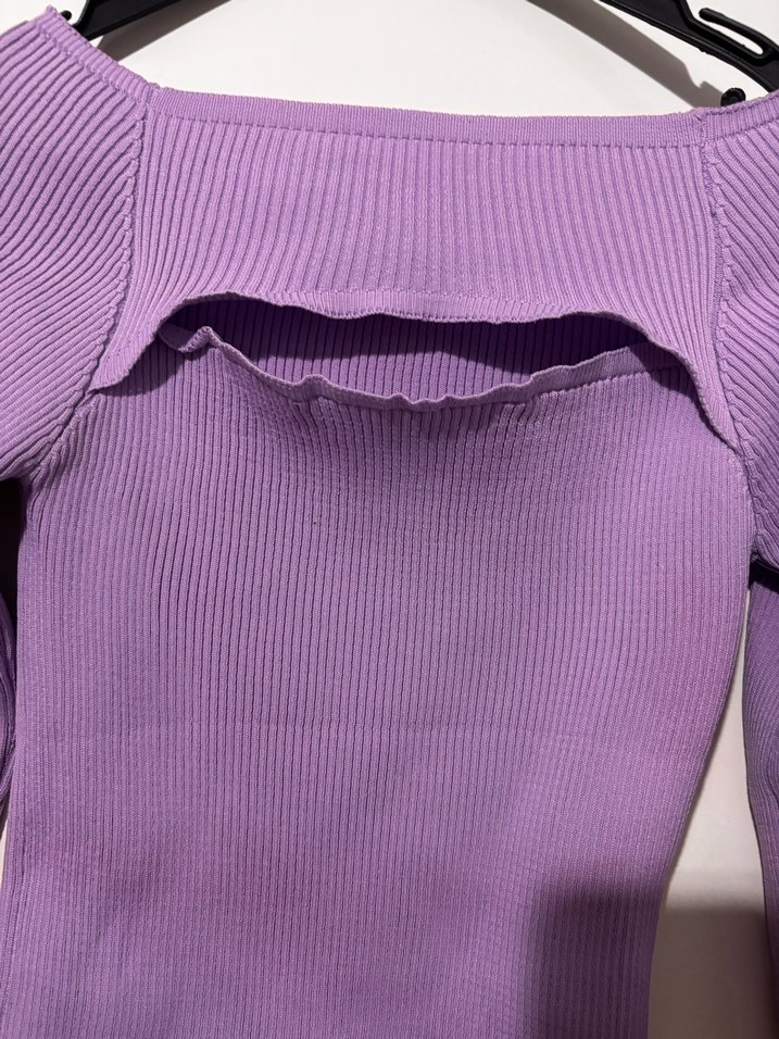 Uzun Kollu Mor Triko Bluz - Görsel 2