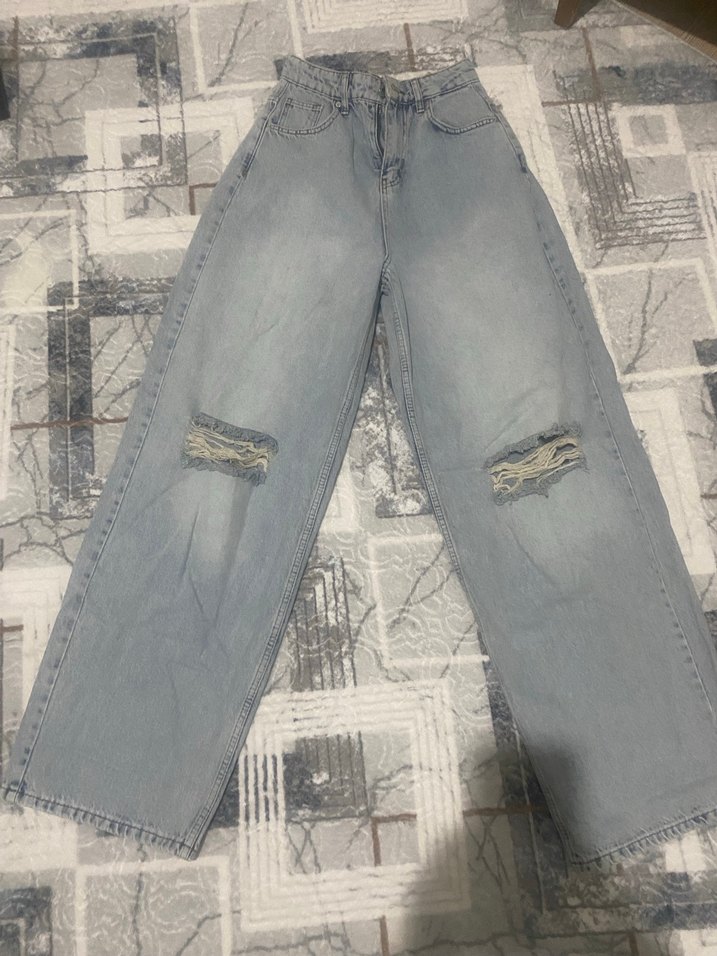 Gri Loose Fit Midi Denim Kadın Jean - Görsel 2
