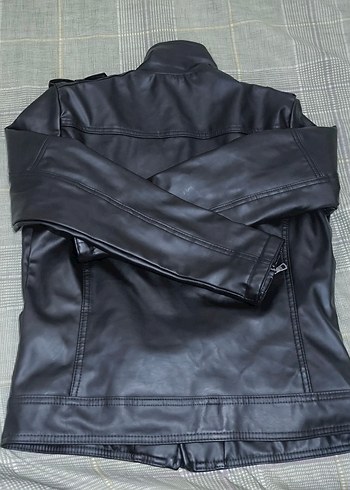 Siyah Deri Biker Ceket - Görsel 10