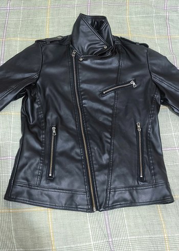 Siyah Deri Biker Ceket - Görsel 3