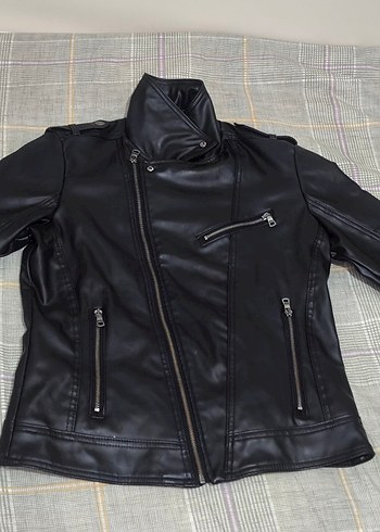 Siyah Deri Biker Ceket - Görsel 7