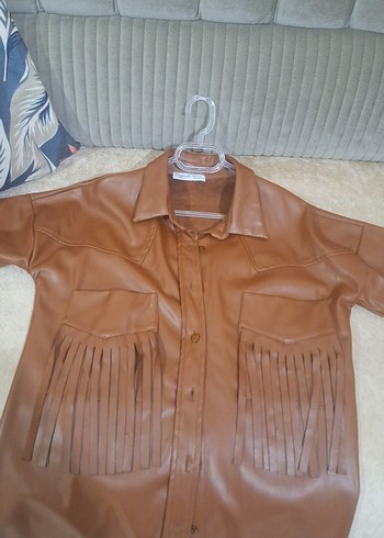 Düğmeli Kadın Uzun Kahverengi Deri Ceket - Görsel 4