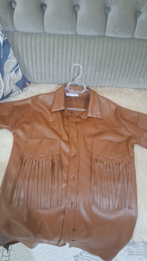 Düğmeli Kadın Uzun Kahverengi Deri Ceket - Görsel 4