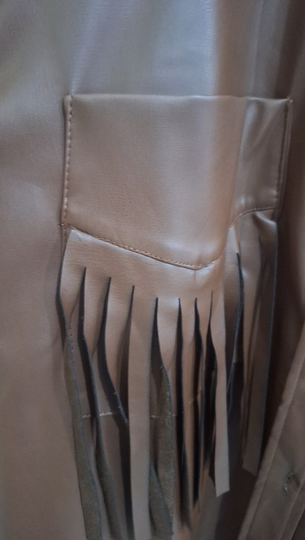 Düğmeli Kadın Uzun Kahverengi Deri Ceket - Görsel 2