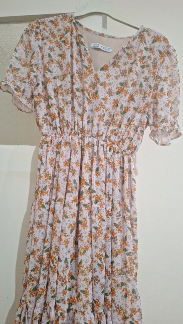 Bej Renkli Bohem Uzun Elbise - Görsel 3