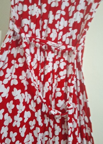 Uzun Kırmızı Batik Desenli Bohem Elbise - Görsel 3