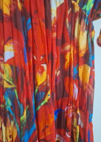 Renkli Bağlama Desenli Bohem Uzun Elbise - Görsel 3