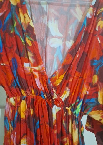 Renkli Bağlama Desenli Bohem Uzun Elbise - Görsel 2