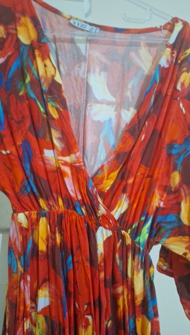 Renkli Bağlama Desenli Bohem Uzun Elbise - Görsel 2