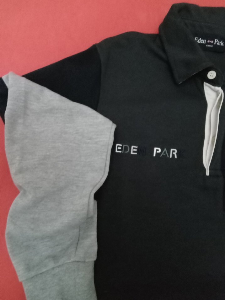 Eden Park Gri Uzun Kollu Polo Tişört - Görsel 4