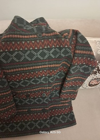 Desenli Bohem Gri Kadın Kaban - Görsel 5