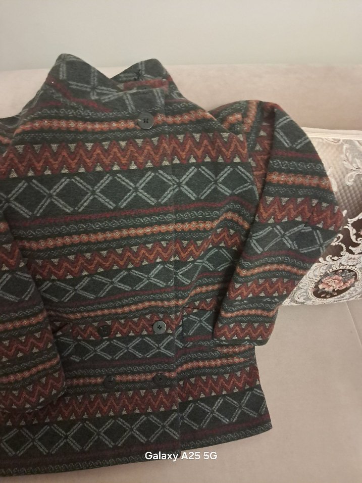 Desenli Bohem Gri Kadın Kaban - Görsel 5