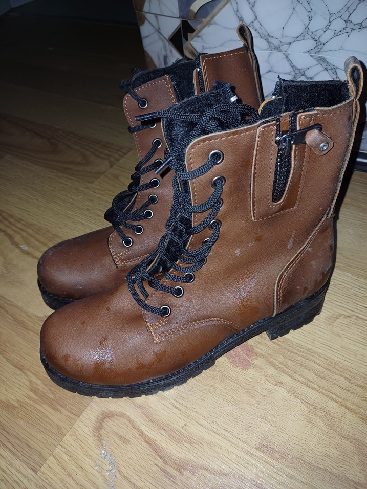 Kahverengi Deri Kadın Biker Bot - Görsel 2