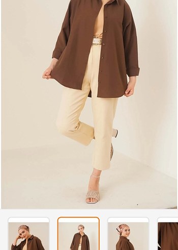 Kahverengi kadın gömlek - Görsel 2