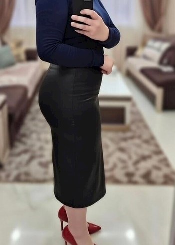 Siyah Deri Midi Kalem Etek - Görsel 2