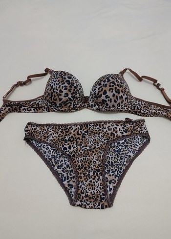 Leopar Desenli Kahverengi Sütyen Takımı - Görsel 2