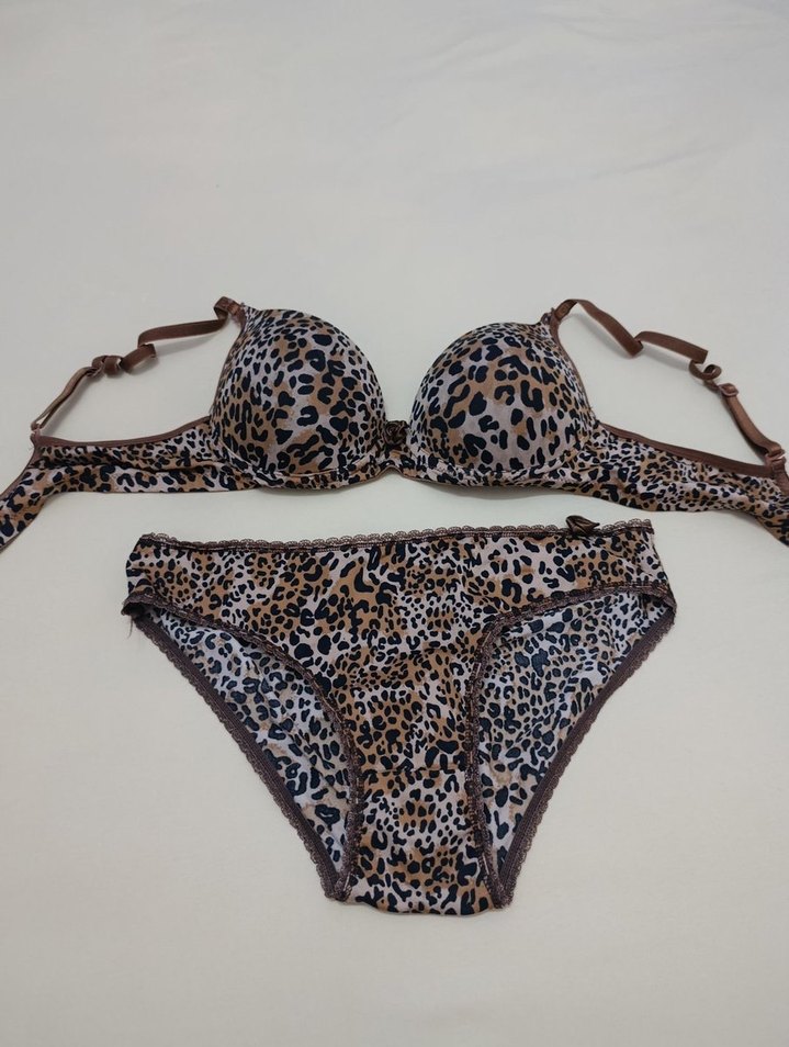 Leopar Desenli Kahverengi Sütyen Takımı - Görsel 2