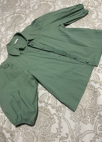 Düğmeli, Uzun Kollu, Yeşil Keten Kadın Gömlek - Görsel 2