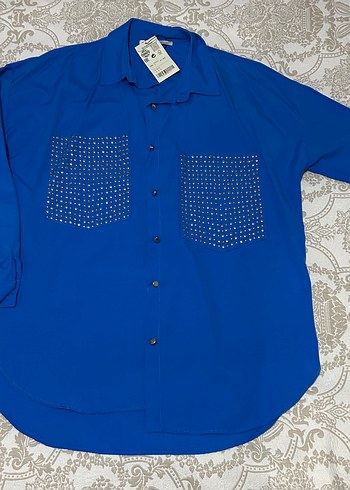 Mavi Düğmeli Uzun Kollu Kadın Gömlek - Görsel 2