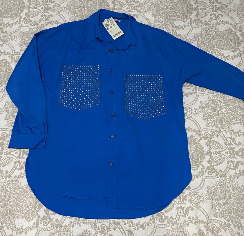 Mavi Düğmeli Uzun Kollu Kadın Gömlek - Görsel 2