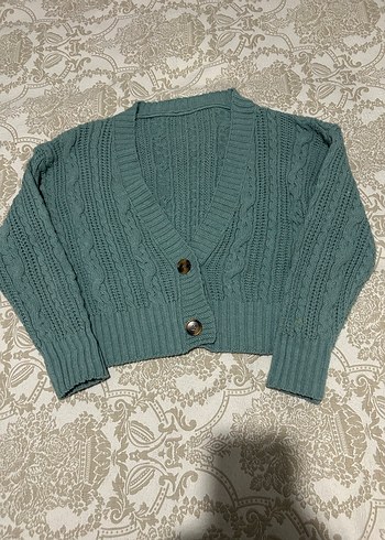 Gri Örgü V-Yaka Uzun Kollu Hırka - Görsel 2