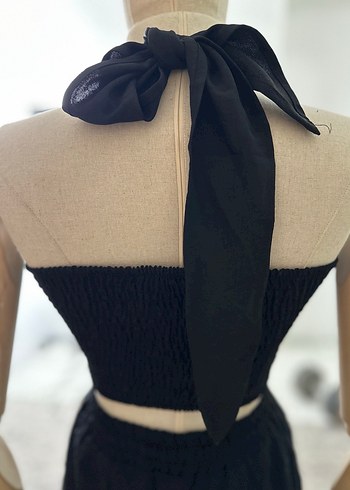 Siyah Drapeli Straplez Kadın Crop Top - Görsel 2