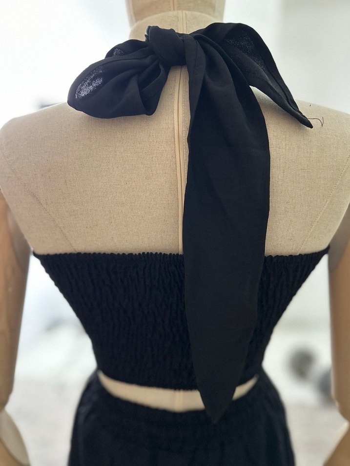 Siyah Drapeli Straplez Kadın Crop Top - Görsel 2